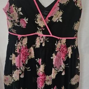 Floral Black and Pink Mini Dress